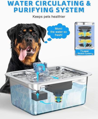 Lesotc Dog Water Fountain for Large Dogs, 11L/3Galon Stainless Steel Large Pet Water Fountain with 4 Filters, Automatic Dog Water Bowl Dispenser, Ultra-Quiet Pump, Ideal for Multi-Pet Home
