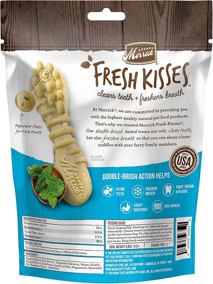 Merrick Fresh Kisses Natural Dental Chews, Toothbrush Shape Treat Infused With Real Mint, For Large Dogs - 7 ct. Bag