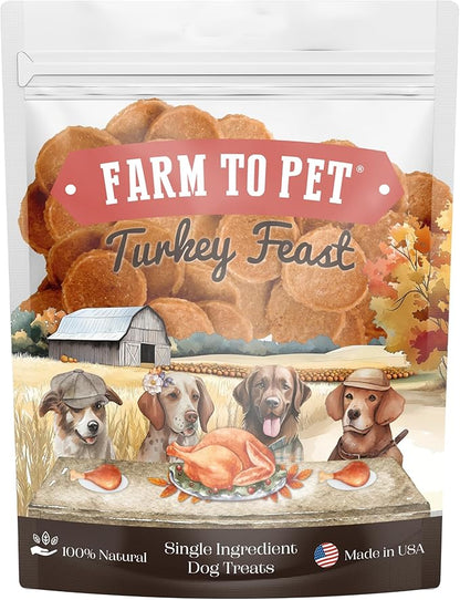 Farm To Pet Turkey Feast Chips Dog Training Treats - Turkey Chips, Single Ingredient, Lean, All Natural, Healthy Treats for Small, Medium, Large Dog Breeds, & Puppies, Made in USA