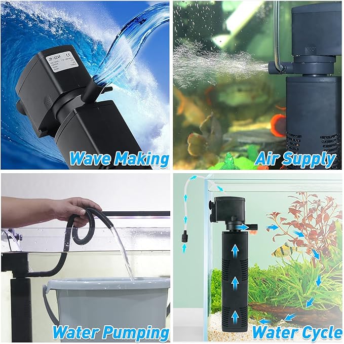 Aquarium Filter for 55-150 Gal. Tank Crystal 300GPH Biochemical Filtration Powerful Pump Submersible Internal Fish Tank Filters Large Tank Pond Clear Wavemaker Air Supply 4 in 1