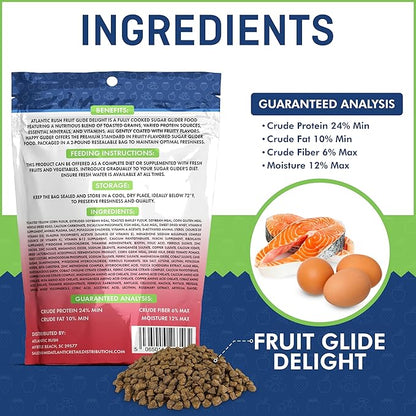 Atlantic Rush Fruit Glide Delight Sugar Glider Food - 2lb Resealable Bag of Food for Sugar Gliders - Complete Nutrition, High Protein and Vitamins Sourced and Made in USA - Sugar Glider Treats