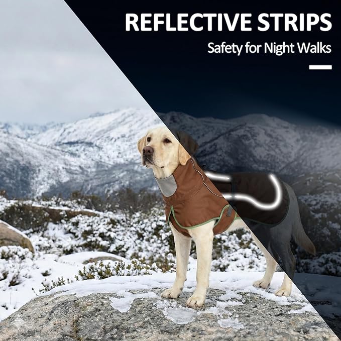 Softshell Dog Coat for Winter Walks and Hiking, Windproof and Water-Repellent Jacket with Harness Opening and Reflective Strips, Ideal Stocking Stuffer for Active Dogs (Brown, X-Large)