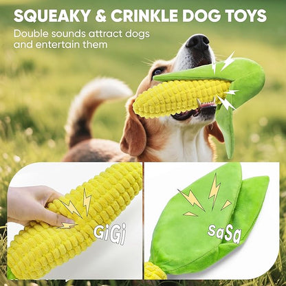 Vitscan Tough Dog Toys for Not Aggressive Chewers, Durable Dog Chew Toys for Small Medium Large Dogs,Interactive Crinkle Squeaky Dog Toys to Keep Them Busy Corn Plush Puppy IQ Training Dogs Puzzle Toy