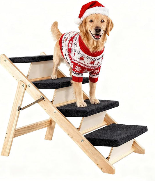 MEWANG Wood Pet Stairs & Ramp for Small/Medium Dogs and Cats, Aging Pets – 3-in-1 Foldable, Portable, Non-Slip Pet Ladder for Tall Beds, Couches,Cars–Holds Up to 220 lbs (31.5" L x 17.2" W x 25.0" H)