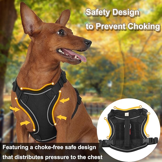 Dog Harness and Leash Set, Small Sized No Pull Pet Harness with Control Handle, Adjustable Tactical Harness for Small Medium Dogs Cats, Reflective Puppy Harness for Walking Hiking Training