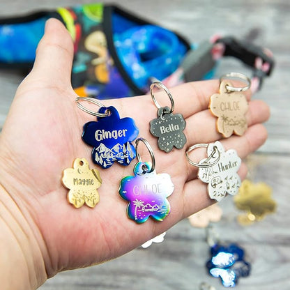 Personalized Dog Tag with 5 Lines of Custom Deep Engraved Durable Stainless Steel Pet ID Name Tag Designer Small Size Flower