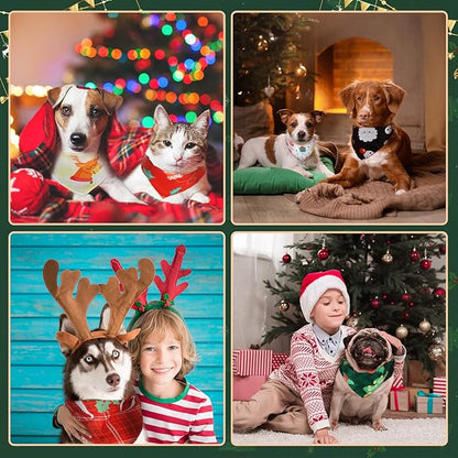 60 Pcs Christmas Dog Bandanas Bulk Xmas Cat Bibs Adjustable Dog Bibs Triangle Scarf Holiday Pet Costume for Small to Large Pet (Santa Pattern)