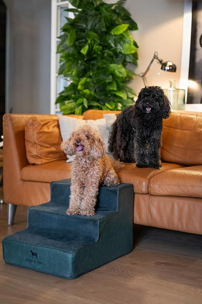 Noah & Paw Dog Stairs, Dog Ramp for Bed (16" Extra Wide) Pet Stairs for High Bed, Design to Fit Small and Large Breeds, Durable 3 Pet Steps for Couch (35 Foam Density) Leather Collection
