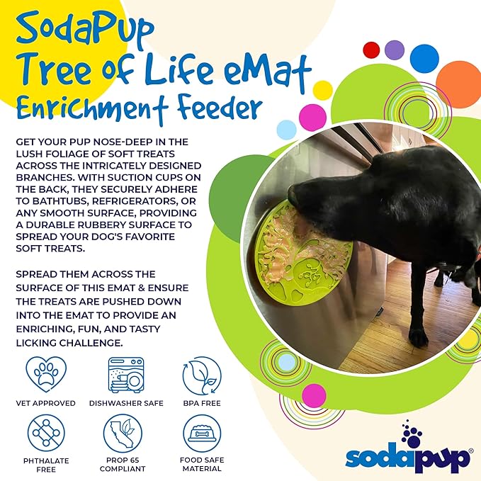 SodaPup Tree of Life eMat – Durable Enrichment Feeder with Suction Cups Made in USA from Non-Toxic, Pet-Safe, Food Safe Rubber for Mental Stimulation, Avoiding Overfeeding, Calming, & More