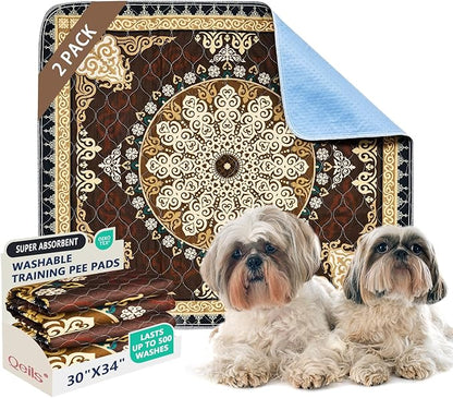 Qeils Washable Pee Pads, Reusable Puppy Pads 4 Pack 30"x34" Super Absorbent Leakproof Dog Training Pads, Non-Slip Wee Wee Pads for Crate, Floor, Potty Pads Feeding Mat Dog Pee
