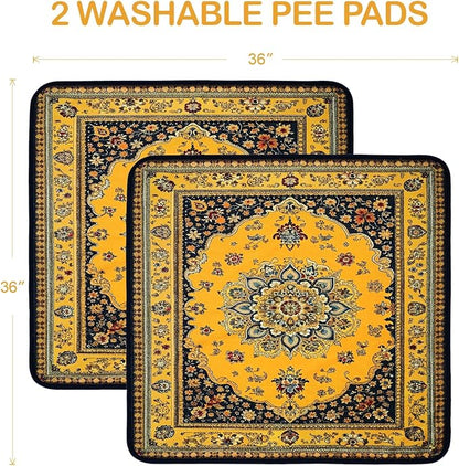 Qeils Washable Pee Pads for Dogs, 2 Pack Reusable Puppy Pads 36"x36" Super Absorbent Leakproof Dog Training Pads, Non-Slip Potty Pads for Crate, Floor, Couch, Whelping Pads Litter Mat Puppy Supplies