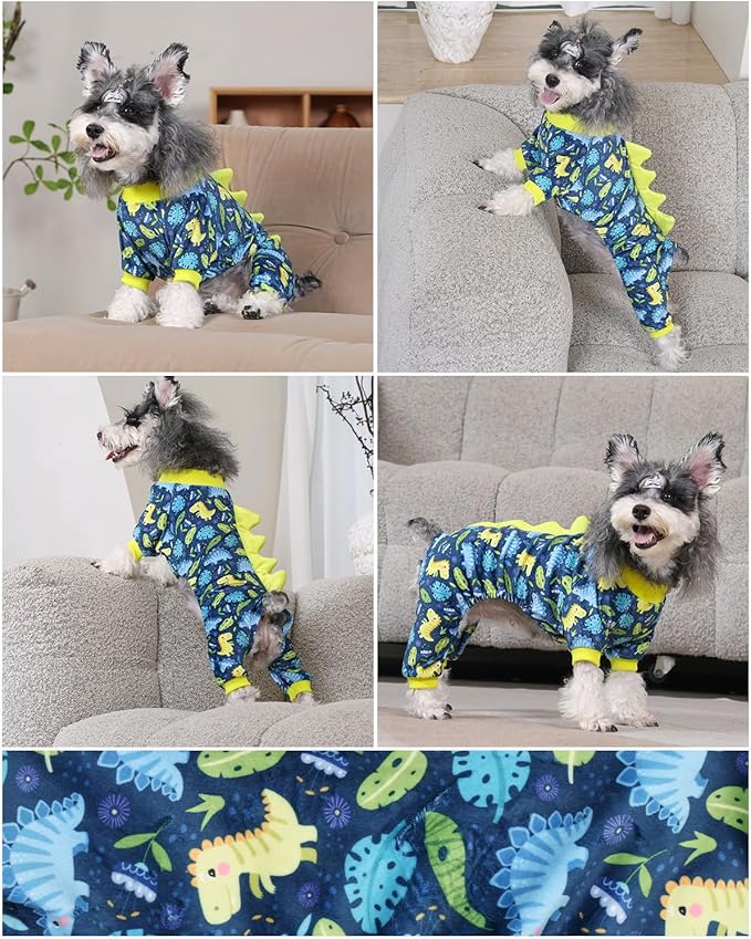 CuteBone Dinosaur Costume Dog Pajamas, Stretchy Spandex Crystal Velvet Sleepwear Coat for Small Dogs, Soft & Warm Pet Outfit Clothes for Cold Weather, Cozy Pullover Design COSP10S