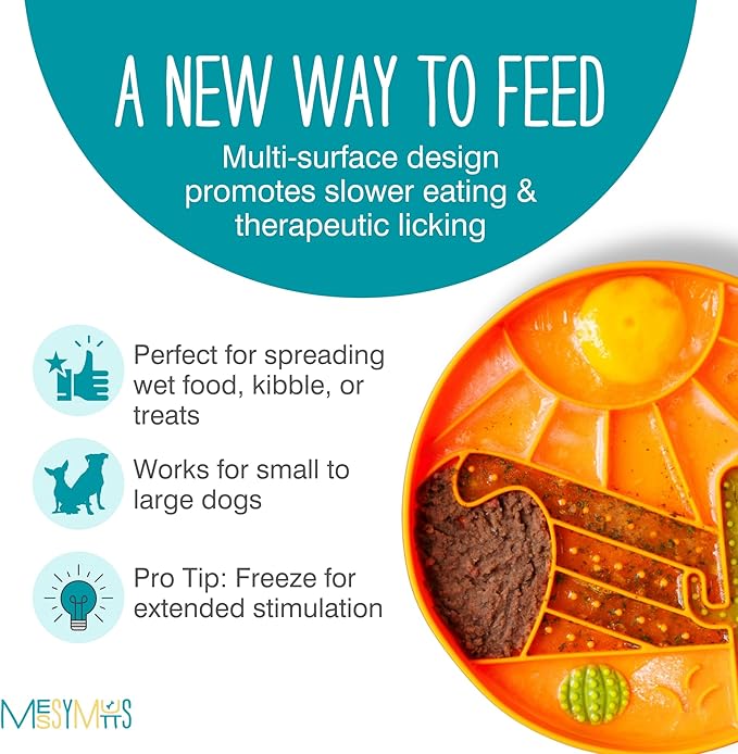 Messy Mutts and Cats Interactive Slow Feeder | Desert Orange - 2 Cup Capacity | 8” Round Silicone Puzzle Slow Feeder for Dogs/Cats | Enrichment Food Dish for Slow Eating, Bloating