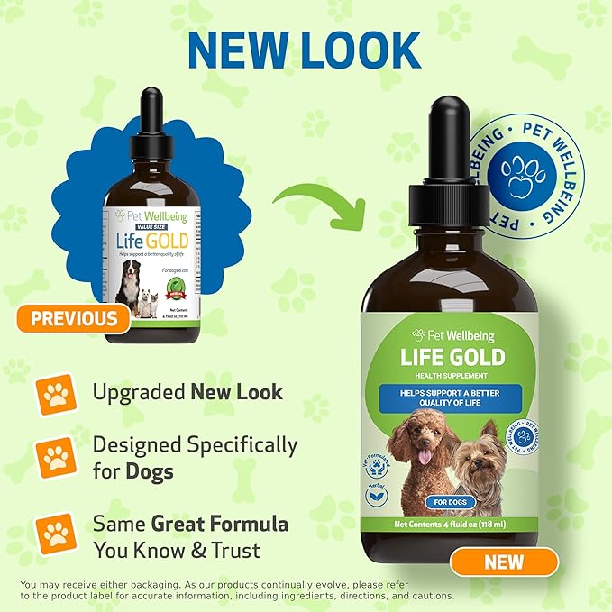 Pet Wellbeing Life Gold for Dogs - Supports Detoxification, Immune System Health, Antioxidants - Vet-Formulated Herbal Supplement – 4 oz (118 ml)