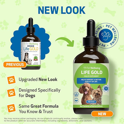 Pet Wellbeing Life Gold for Dogs - Supports Detoxification, Immune System Health, Antioxidants - Vet-Formulated Herbal Supplement – 4 oz (118 ml)