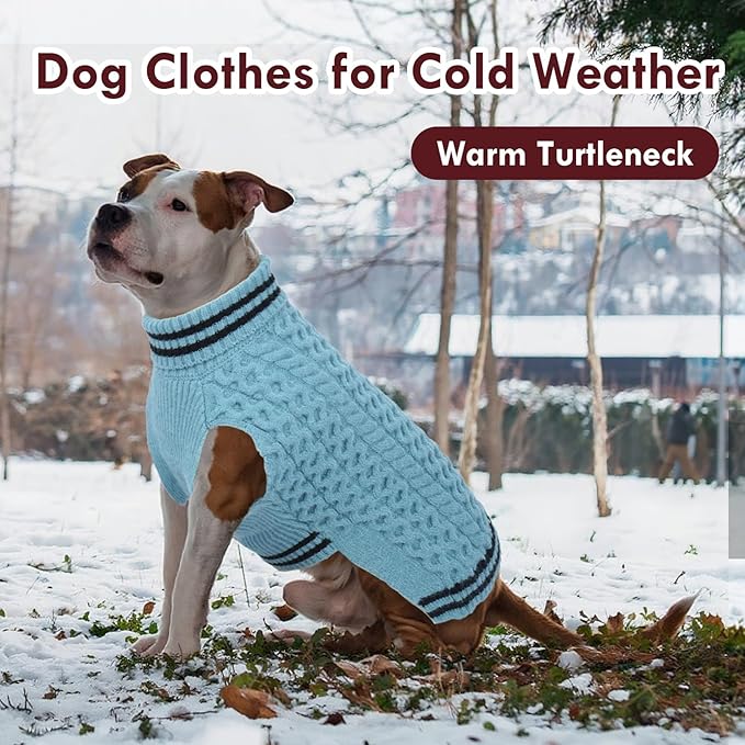 Large Dog Sweater, Fall Winter Warm Turtleneck Pullover, Thick Soft Stretchy Knit for Sensitive Skin, Fleece Christmas Sweaters for Dogs Girl Boy Easy on, Blue L