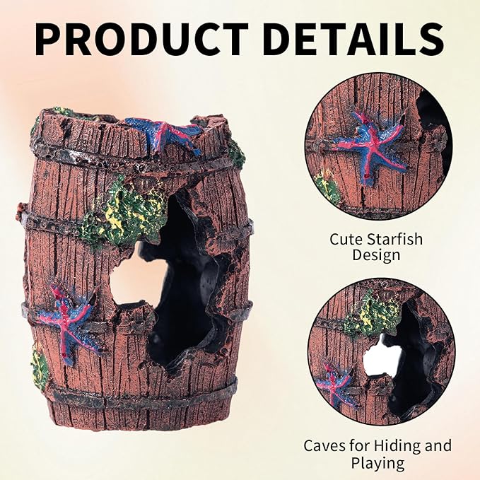 COMSUN 12 PCS Aquarium Decoration Broken Barrel Set, Plastic Aquarium Plants, Resin Floating Diver Fish Tank Decorations & Resin Starfish, Small Fish Tank Ornaments for Pet Fish to Hideout and Rest