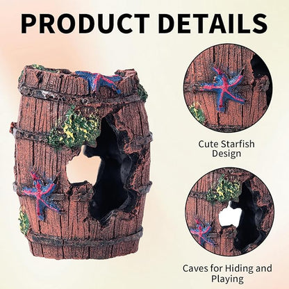 COMSUN 12 PCS Aquarium Decoration Broken Barrel Set, Plastic Aquarium Plants, Resin Floating Diver Fish Tank Decorations & Resin Starfish, Small Fish Tank Ornaments for Pet Fish to Hideout and Rest