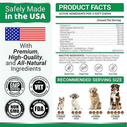 Dog Allergy Relief Chews - 240 Immune Treats - Dog Itching Skin Relief Treatment Pills - Anti-Itch - Itchy and Paw Licking - Omega 3 Fish Oil for Dogs Allergies - Dry Skin & Coat Supplement Vitamins