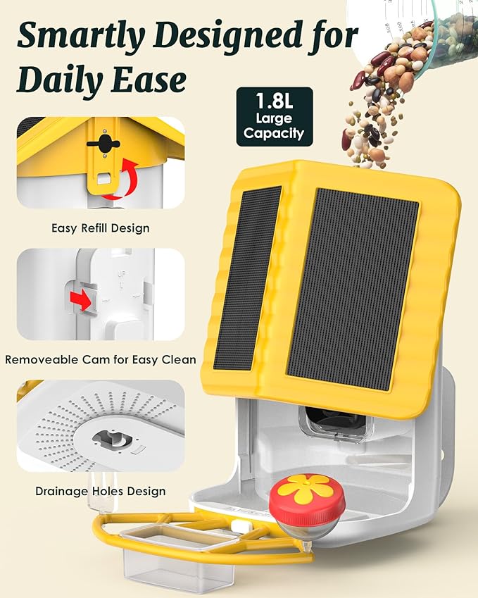 BIRDSFAVE-Bird Feeder with Camera Solar Powered, 2K Clear Live/Video/Photo Auto Arrival Alerts AI Identify Smart Cameras Birds Feeders with 32GB Card DIY Add-ons, 2.4G WiFi Wireless Birdwatching Gift