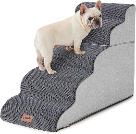 Dog Stairs Ramp for High Beds Up to 26" H - 5 Steps Pet Stairs for Couch, 35D Foam Dog Steps for Small to Large Dogs with Non-Slip Bottom Grey