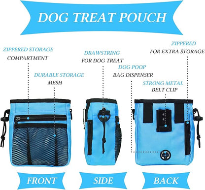 STMK Dog Treat Pouch Dog Clicker Training Kit, Dog Training Treat Pouch Dog Clicker for Training, 3 Ways to Wear Easily Carries Treat Pouches for Pet Training (Blue and Pink)