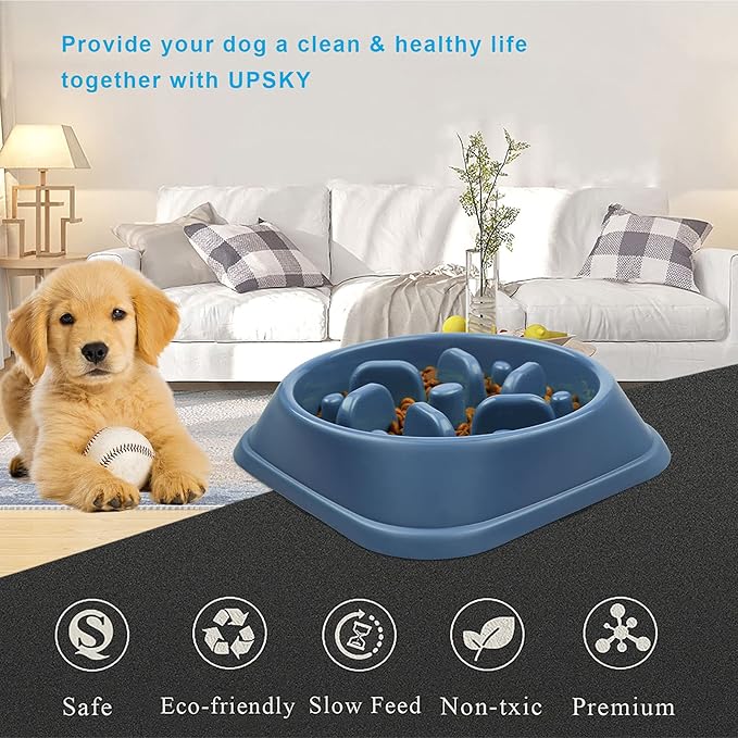 UPSKY Slow Feeder Small Dog Puzzle Bowl Feeder - Anti-Slip, Anti-Bloat, Anti-Choking - Deep Blue