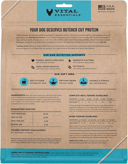 Vital Essentials Freeze-Dried Raw Beef Meal or Mixer Dog Food Soft Nibs | 98% Beef, Organs & Bone | 14 oz