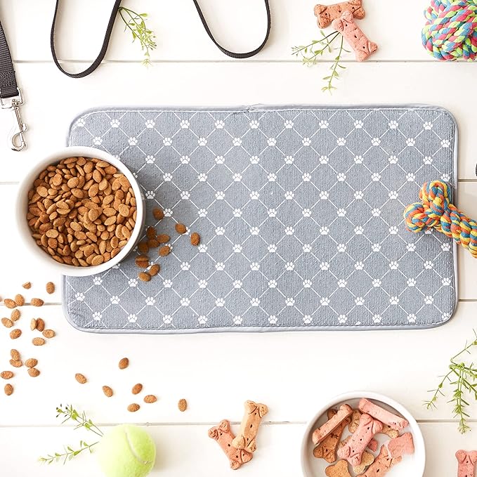 Bone Dry Machine Washable, Ultra Absorbent Pet Mat, 10x18, Gray Trellis Print