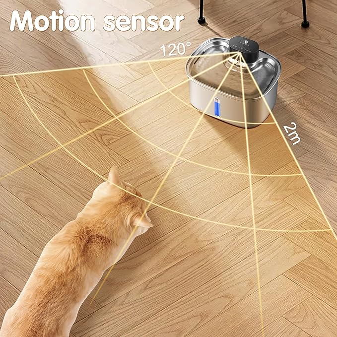 5L/169oz Automatic Stainless Steel Pet Water Fountain for Cats & Dogs, Cordless Cat Dog Drinking Fountain with 5000mAh Rechargeable Battery, Ultra-Quiet Pump & 3 Smart Modes