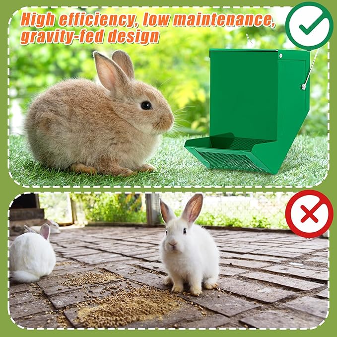 Maxcheck 2 Pcs Rabbit Feeder for Cages Small Animal Food Dispenser with Lid Metal Chicken Grit Oyster Shell Feeders Outside (4.7 Inches,Mesh Bottom,Green)