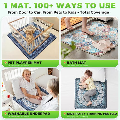 Hompet 2 Pack Super Absorbent Dog Door Mat for Muddy Paws, Washable Pee Pads for Dogs, Reusable Puppy Training Pads, Quick Dry Non-Slip Pet Entryway Rug, Leak-Proof Potty Pad for Indoor Floors 36x36