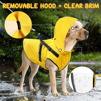 Dog Raincoat: Dog Rain Jacket with Reflective Harness & Removable Hood | Waterproof Dogs Rain Coat Poncho for Large Medium Small Dogs Puppies (Yellow - S)