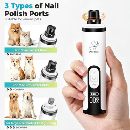 Upgraded Silent Dog Nail Grinder, Cordless Grooming Pro Nail Grinder with 3 Adjustable Speeds & Led Light, Painless Paws Grooming for Small Medium Large Dogs & Cats (2 Replacement Heads)