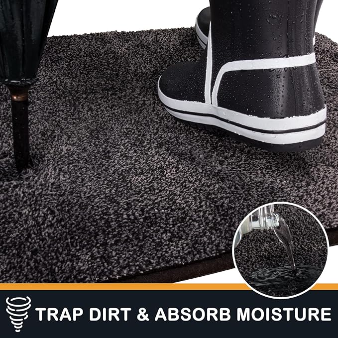 PURRUGS Dirt Trapping Door Mat 24" x 35.5", Non-Slip Machine Washable Entryway Rug, Dog Doormat, Indoor Front Door Mat, Super Absorbent Entry Rug for Muddy Shoes & Paws, Charcoal