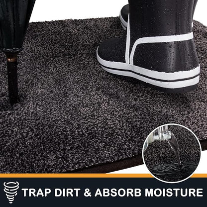 PURRUGS Dirt Trapping Door Mat 24" x 35.5", Non-Slip Machine Washable Entryway Rug, Dog Doormat, Indoor Front Door Mat, Super Absorbent Entry Rug for Muddy Shoes & Paws, Charcoal