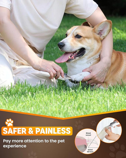 HARDELL Dog Nail Grinder, Super Quiet Dog Nail Trimmers with 2 LED Lights & 3 Grinding Ports, Safety Pet Nail Grinder for Small Dogs/Cats & Puppy