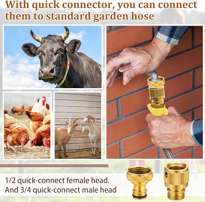 Tessco 4 Sets 4L/135oz Automatic Animal Drinking Water Trough Bowl with Float Valve Stainless Steel Waterer Kit for Dog Horse with Pipe Connector Adapter Countersunk Bolt (with Drainage Hole)