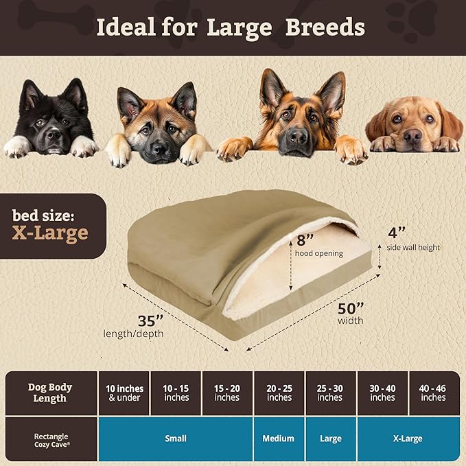 Snoozer Pet Products Rectangle Cozy Cave Dog Bed, Extra Large, Khaki