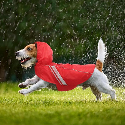 VIVAGLORY Wetoff Dog Raincoat, Rain Coat for Dog All Seasons Adventure, Rain Jacket with Harness Hole & Hood, Reflective Lightweight Waterproof for Doggy & Puppy, XXS, Red