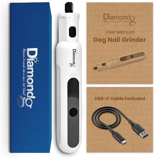 Diamondg Cordless Micro Dog Nail Grinder with Quiet Sound & LED Tip for Large & Small Dogs, 4hrs. Runtime - Electric Dog Nail Trimmer, Heavy Duty Rotary Tool Alternative to Toenail Clippers & Filers