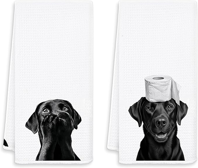 Funny Black Labrador Retriever Bathroom Hand Towels, Black Lab Gifts Decorative Hand Towels for Bath Room Washroom Restroom, Dog Bathroom Decor, 16x24 Inch Set of 2