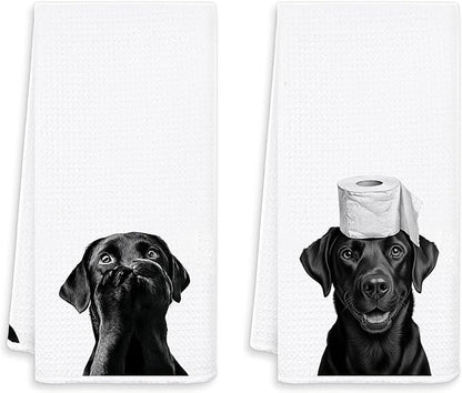 Funny Black Labrador Retriever Bathroom Hand Towels, Black Lab Gifts Decorative Hand Towels for Bath Room Washroom Restroom, Dog Bathroom Decor, 16x24 Inch Set of 2