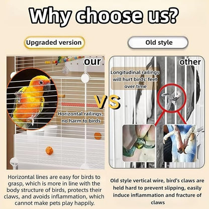 60in Large Flight Bird cage, Equipped with Bird's Nest， Ladder, Swing, Feeder, etc. with Wheels for Easy Outdoor Movement, Suitable for Parrots, Pigeons (White, 28.4" L x14.2W x 60" H)