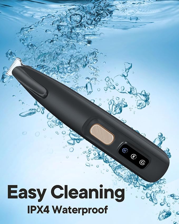 Upgraded Dog Paw Trimmer with LED Light, 18 mm Widen Blade, 35 dB Low Noise, LED Display, Fully Waterproof, Rechargeable Clipper for Dogs Cats Trimming Paws, Eyes, Ears, Face, and Rump (Black)