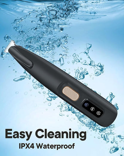 Upgraded Dog Paw Trimmer with LED Light, 18 mm Widen Blade, 35 dB Low Noise, LED Display, Fully Waterproof, Rechargeable Clipper for Dogs Cats Trimming Paws, Eyes, Ears, Face, and Rump (Black)