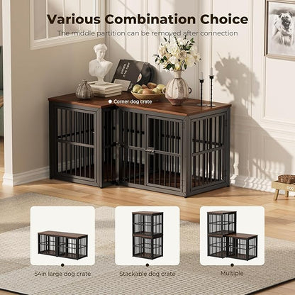 Lyromix 27'' Dog Crate Furniture with 3 Doors,Wooden Crate End Table Heavy Duty Indoor Puppy Cage for Small Dogs, Multiple Units Can be Combined, Walnut