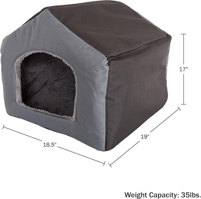 Dog House - Indoor Dog House with Removable Sherpa Cushioned Pad - Pet Bed for Small Dogs, Cats, or Kittens - Dog Houses by PETMAKER (Gray)