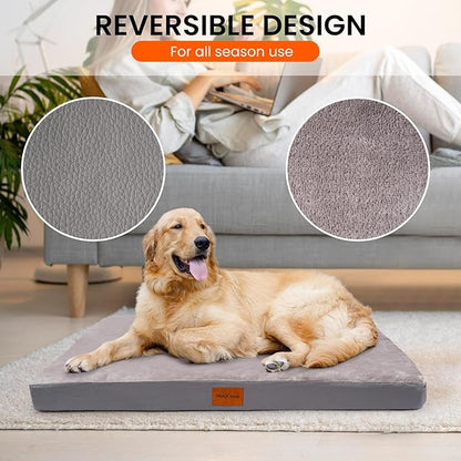 Waterproof Dog Bed for Small Sized Dogs, Orthopedic Washable Crate Pad 23 inch, Egg Crate Foam Pet Bed Mat with Removable Cover, Anti-Slip Reversible Kennel Pad, 23''×17'', Grey