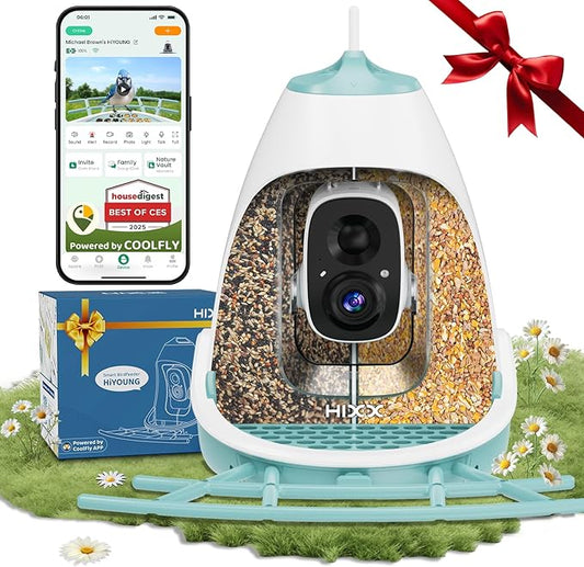 Smart Bird Feeder with Camera, Dual Seed Chambers & Spill Resistant, Solar-Powered HD Birdhouse with Camera Free AI Birds Species Recognition, Real-Time App Alerts – Ideal Gift for Bird Lovers, Blue
